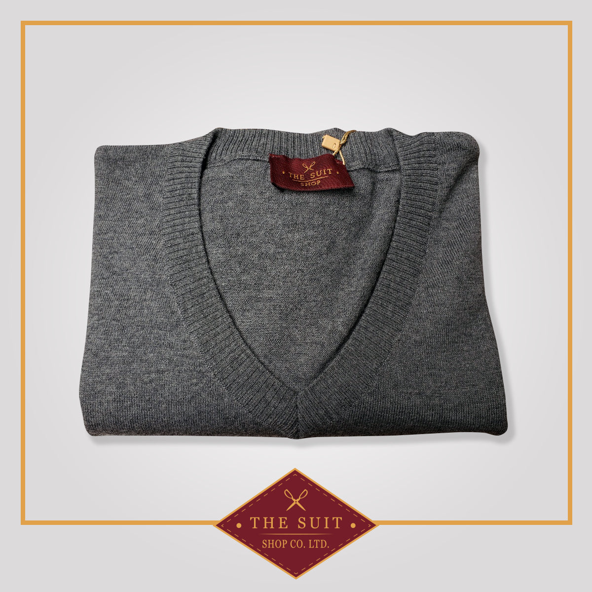 Dark Grey Merino V-Neck Wool Sweater