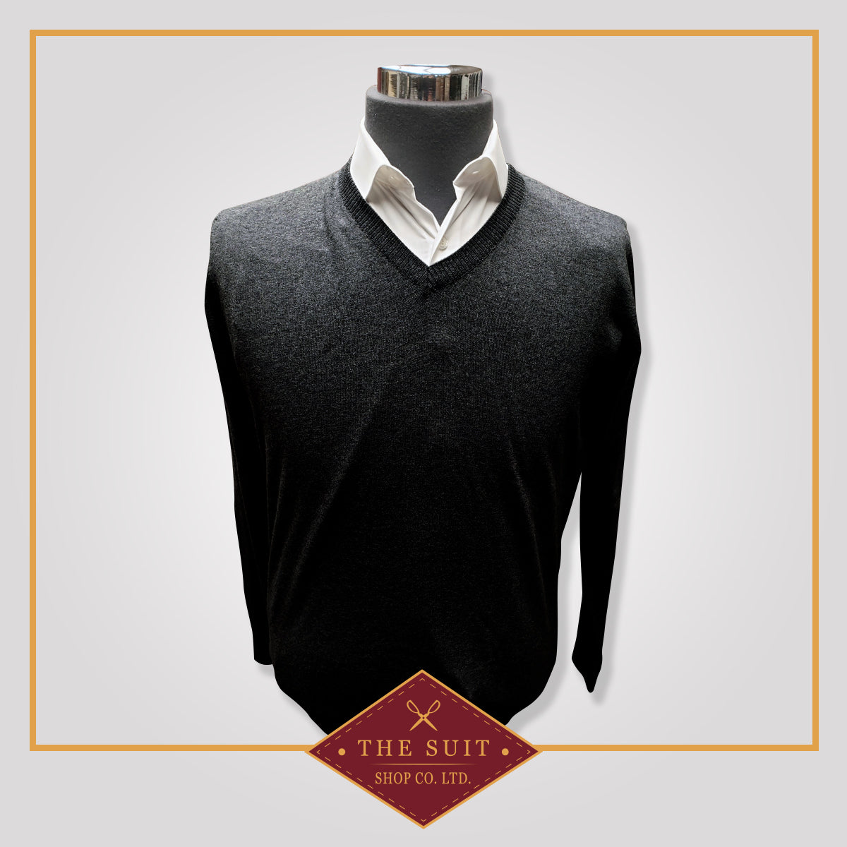 Black Merino V-Neck Wool Sweater
