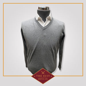 Grey Merino V-Neck Wool Sweater