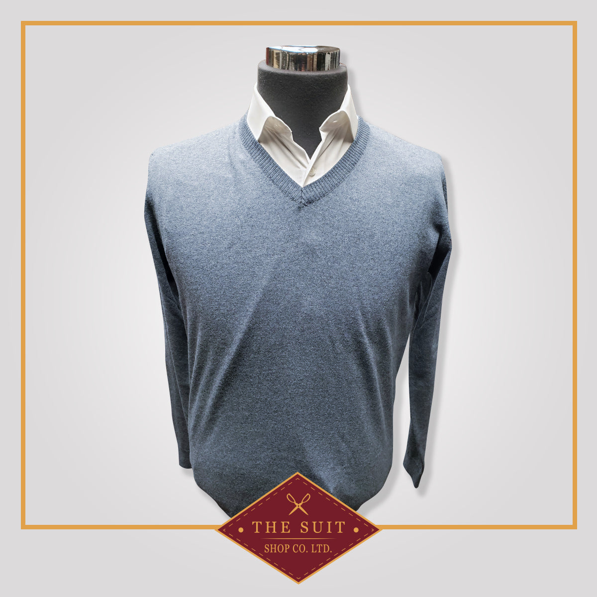Light Blue Merino V-Neck Wool Sweater