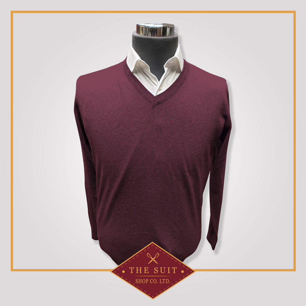 Burgundy Merino V-Neck Wool Sweater