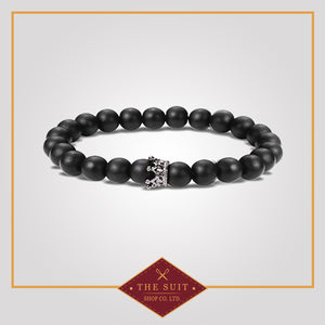Black Matte Agate Crown Beads Bracelet