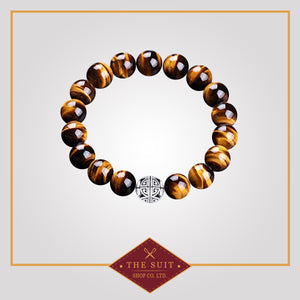 Tiger Eye Gemstones Beaded Bracelet with 925 Silver Pendant