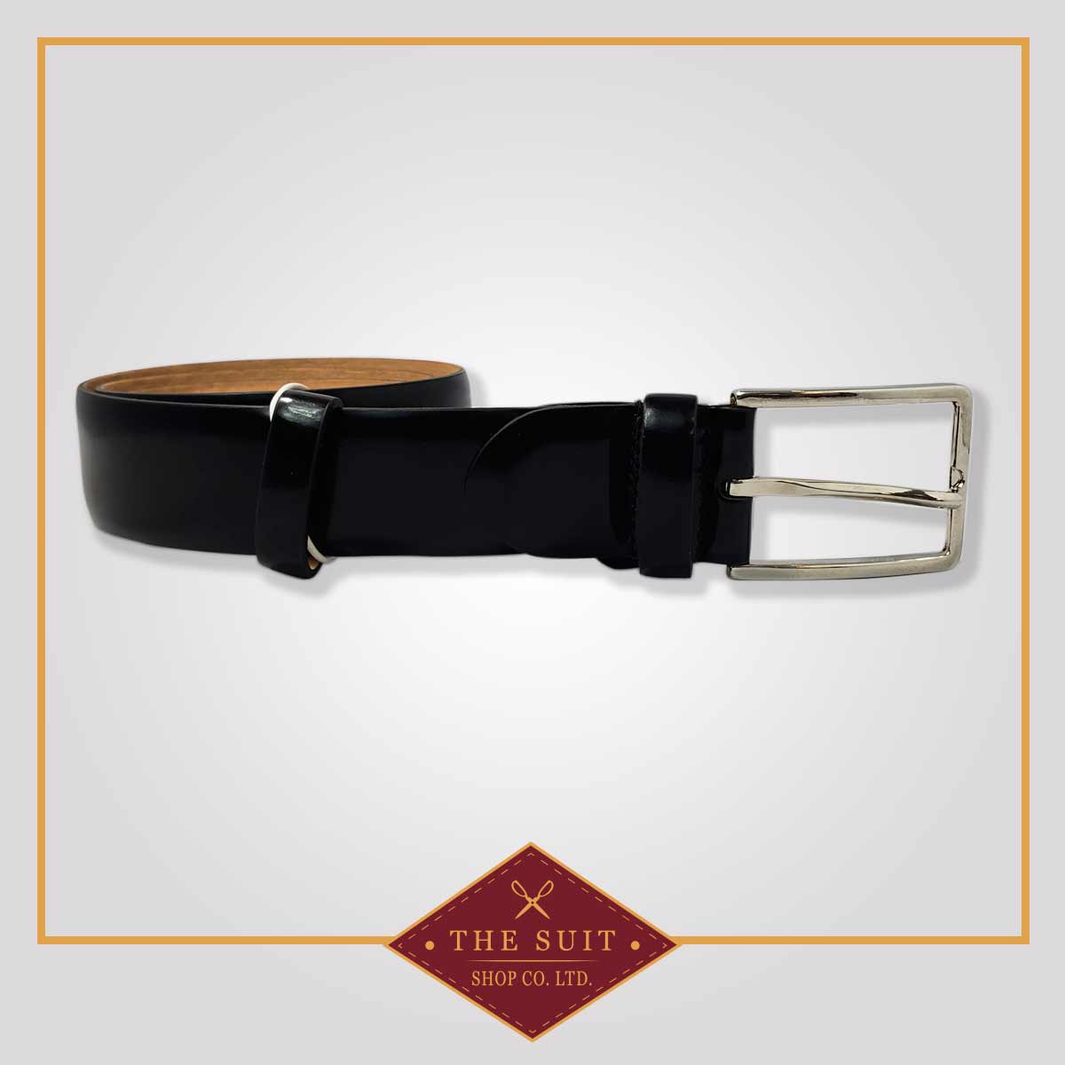 Black Formal Leather Belt Smooth with no edge stitch