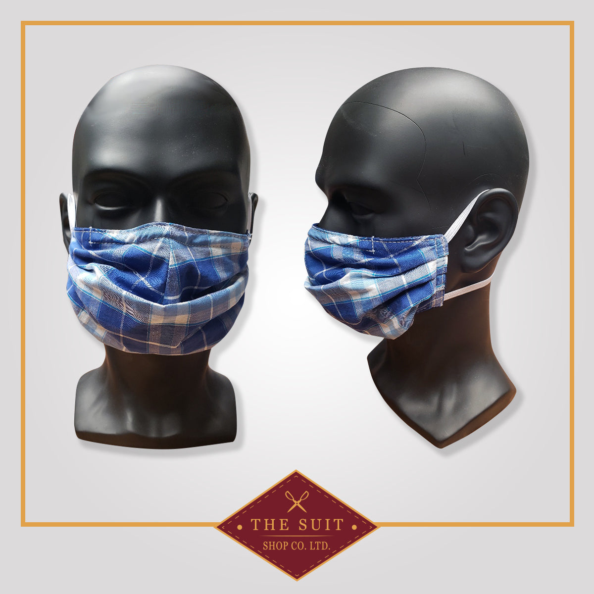Wet Dry Blue Plaid Face Mask