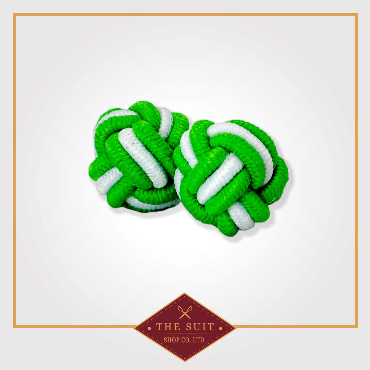 Green and White Silk Knot Cuff Links