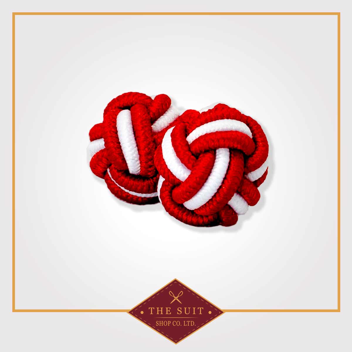 Red and White Silk Knot Cuff Links