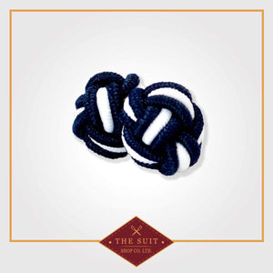 Navy and White Silk Knot Cuff Links