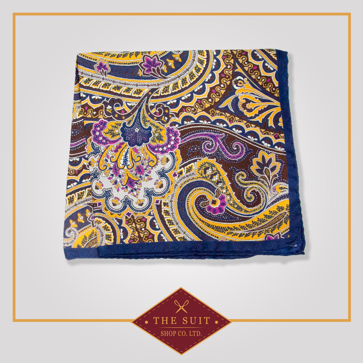 Buttercup and Fiord Paisley Patterned Pocket Square