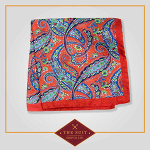 Milano Red and Polo Blue Paisley Patterned Pocket Square