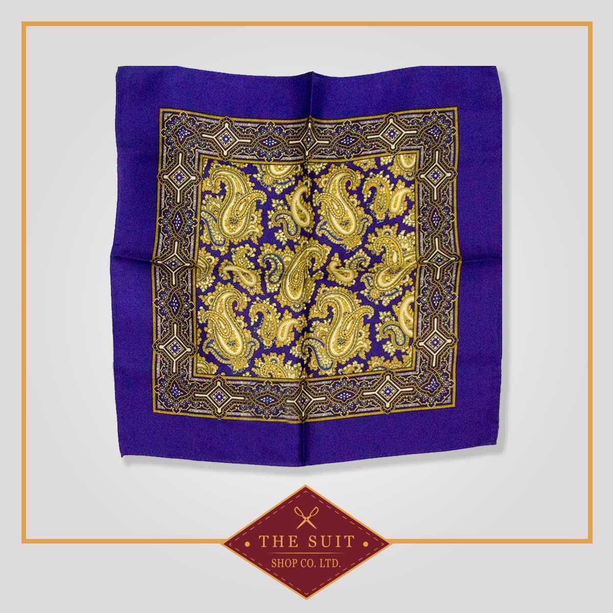 Persian Indigo and Luxor Gold Patterned Pocket Square