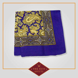 Persian Indigo and Luxor Gold Patterned Pocket Square