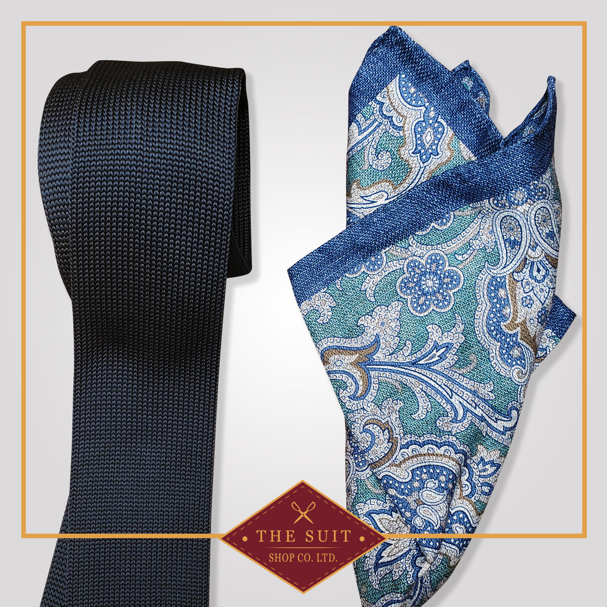 Charade Knit Tie and Cello Patterned Pocket Square
