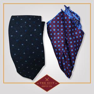 Black Pearl Tie and Wine Berry Patterned Pocket Square