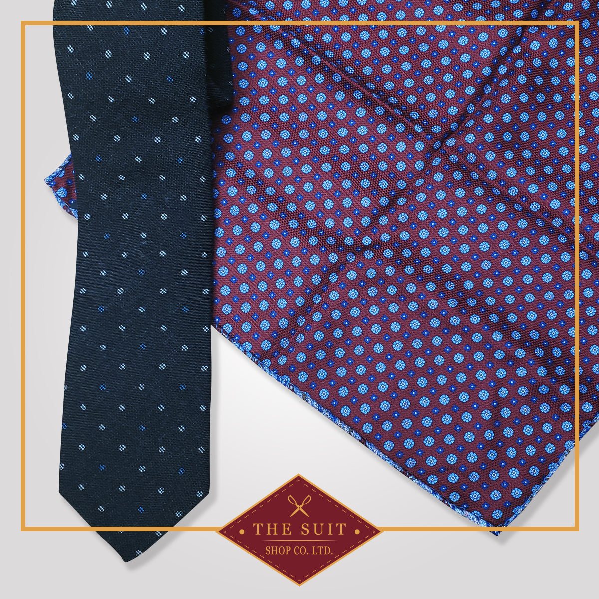 Black Pearl Tie and Wine Berry Patterned Pocket Square