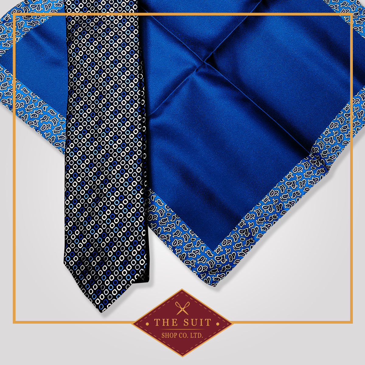 Blue Whale Tie and Congress Blue Pocket Square