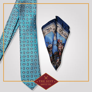 Neptune Patterned Tie and Bermuda Patterned Pocket Square